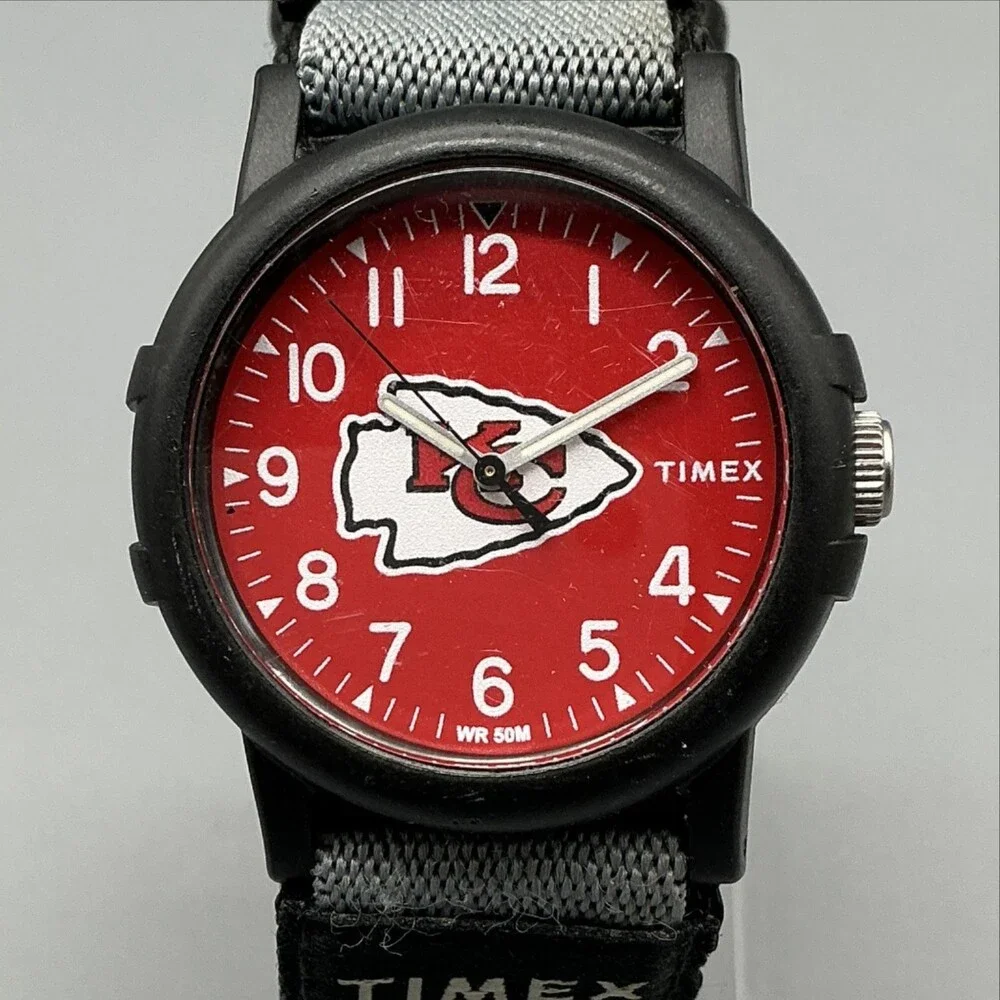 Timex Kansas City Chiefs Men Watch 39mm Red Dial Black Nylon WR 50M New Battery
